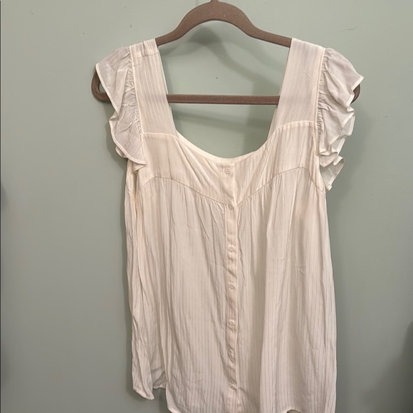 Pleione White Ruffled Cap Sleeve Blouse - Picture 1 of 5